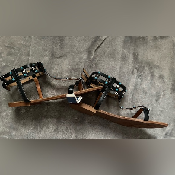 Hot Kiss Black Beaded and Studded Flat Sandals New with Box - Picture 14 of 16